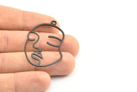 Black Face Charm, 6 Oxidized Brass Black Face Shape Charms With 1 Loop, Pendant, Earrings, Findings (46x28x1mm) E022 S737