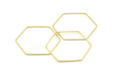 Hexagon Ring Charm, 12 Raw Brass Hexagon Shaped Ring Charms (40x1x0.9mm) E306