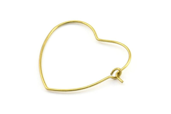 Brass Heart Earring, 24 Raw Brass Wire Heart Earring Charms, Pendants, Findings (24.5x25x0.7mm) E357
