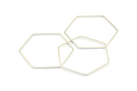 Hexagon Ring Charm, 12 Silver Tone Hexagon Shaped Ring Charms (40x1x1mm) E325