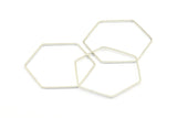 Hexagon Ring Charm, 12 Silver Tone Hexagon Shaped Ring Charms (40x1x1mm) E325