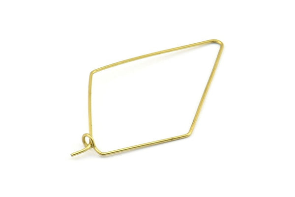 Brass Diamond Earring, 24 Raw Brass Wire Diamond Shape Earring Charms, Pendants, Findings (46x26x0.7mm) E319