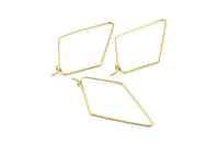 Brass Diamond Earring, 24 Raw Brass Wire Diamond Shape Earring Charms, Pendants, Findings (46x26x0.7mm) E319