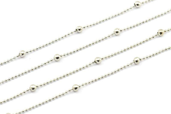 Silver Ball Chain, 3 Meters - 9.9 Feet  (1.2x3mm) Silver Tone Brass Soldered Chain With Balls Z065