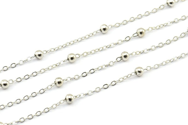Silver Ball Chain, 5 Meters - 16.5 Feet  (2x2.5mm) Silver Tone Brass Soldered Chain With Balls Z168