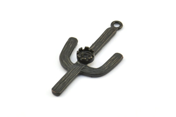 Cam Çerçeveli Kaktüs, 4 mm Taş Çerçeveli 2 Oksitlenmiş Pirinç Siyah Kaktüs Tılsımı, Mücevher Malzemeleri, Bulgular (37x18 mm) N0228 S740