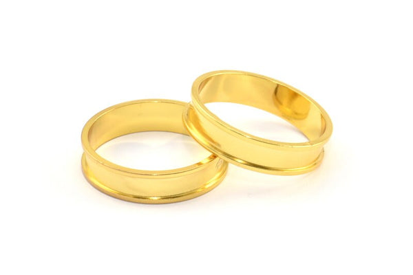 Gold Channel Ring, 3 Gold Plated Brass Channel Ring Setting (19mm) N0481 Q0115