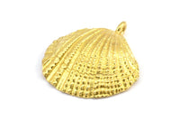 Brass Shell Charm, 2 Raw Brass Sea Shell Charm with 1 Loop, Pendants, Charms, Findings (27x24.5mm) E284