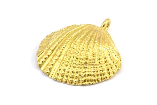 Brass Shell Charm, 2 Raw Brass Sea Shell Charm with 1 Loop, Pendants, Charms, Findings (27x24.5mm) E284