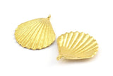 Brass Shell Charm, 2 Raw Brass Sea Shell Charm with 1 Loop, Pendants, Charms, Findings (40x34mm) E286