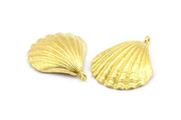 Brass Shell Charm, 2 Raw Brass Sea Shell Charm with 1 Loop, Pendants, Charms, Findings (33x26.5mm) E288