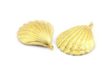 Brass Shell Charm, 2 Raw Brass Sea Shell Charm with 1 Loop, Pendants, Charms, Findings (33x26.5mm) E288