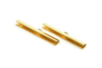 Ribbon Crimp End, 12 Raw Brass Ribbon Crimp Ends With 1 Loop, Findings (45x6mm) D0536
