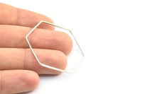 Hexagon Ring Charm, 12 Silver Tone Hexagon Shaped Ring Charms (40x1mm) E306 H0598