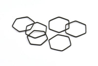 Black Hexagon Charm, 25 Black Oxidized  Brass Hexagon Shaped Ring Charms (22x0.80mm) BS 1176 S784