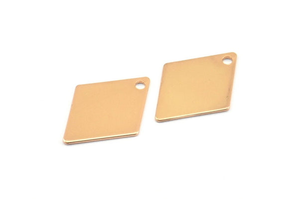 Rose Gold Diamond Blank, 12 Rose Gold Plated Brass Diamond Charms, Pendant, Findings (17x12mm) D0304 Q0480