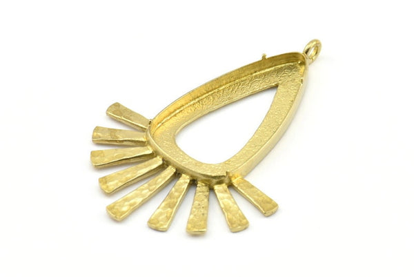 Brass Drop Pendant, 2 Raw Brass Drop Shape Hammered Sunny Pendants And 1 Pad Setting With 1 Loop (61x42.5x4.5mm) E258