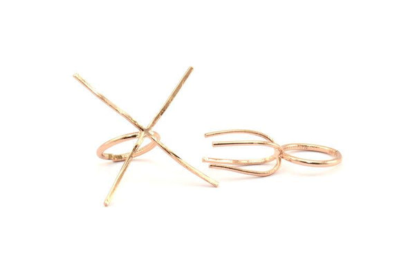 Claw Ring Blank, 2 Rose Gold Plated Brass 4 Claw Ring Blanks For Natural Stones N0044 Q474