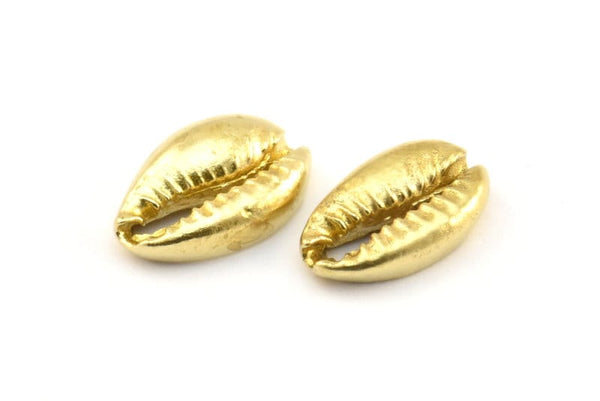 Brass Shell Finding, 6 Raw Brass Cowrie Shell Findings, Pendants, Charms, Earrings, Beads (10-16mm) E200