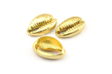 Brass Shell Finding, 6 Raw Brass Cowrie Shell Findings, Pendants, Charms, Earrings, Beads (10-16mm) E200