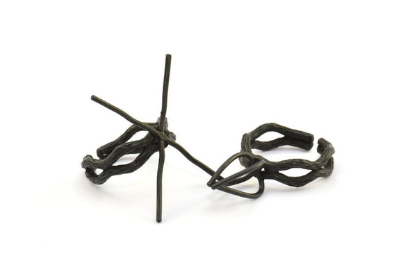 Claw Ring Blank, 2 Oxidized Brass Black Claw Ring Settings With 4 Claws For Natural Stones N0134 S738