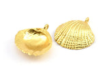 Gold Shell Charm, 1 Gold Plated Brass Sea Shell Charm with 1 Loop, Pendants, Charms, Findings (27x24.5mm) E284 Q0538