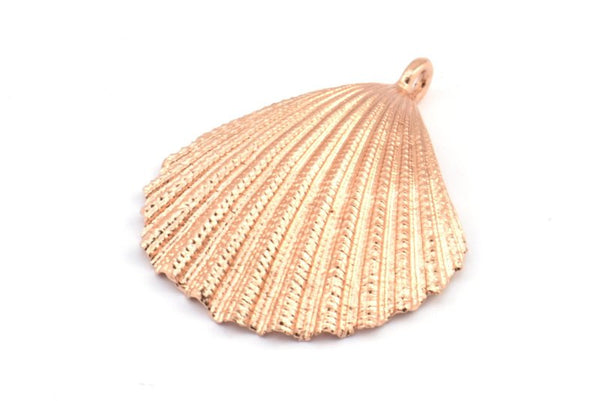 Rose Gold Shell Charm, 1 Rose Gold Plated Brass Sea Shell Charm with 1 Loop, Pendants, Charms, Findings (34x24mm) E285 Q0537