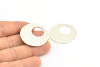 Hammered Ear Hoops, 2 - 925 Sterling Silver Plated Brass Round 1 Hole Stamping Earring Findings (32mm) N0473