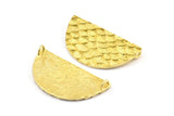 Brass Half Moon, 2 Raw Brass Fish Scale Textured Semi Circle Pendants With 2 Loops (33.5x18mm) E403