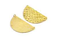 Brass Half Moon, 2 Raw Brass Fish Scale Textured Semi Circle Pendants With 2 Loops (39x22mm) E404