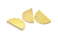 Brass Half Moon, 2 Raw Brass Fish Scale Textured Semi Circle Pendants With 2 Loops (39x22mm) E404
