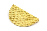 Brass Half Moon, 2 Raw Brass Fish Scale Textured Semi Circle Pendants With 2 Loops (39x22mm) E404