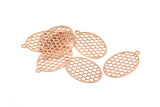 Rose Gold Oval Pendant, 12 Rose Gold Plated Brass Oval Honeycomb Pendants with 1 Loop, Necklace Findings (22x14mm) E025