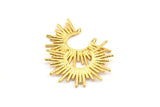 Gold Sun Pendant, 1 Gold Plated Brass Textured Sunny Pendants With 2 Loops (38x27.5x1.7mm) E210 Q0533