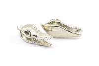 Silver Crocodile Skull, 1 Silver Tone Crocodile Skull With 1 Loop, Findings, Charms (27x9mm) BS 1878