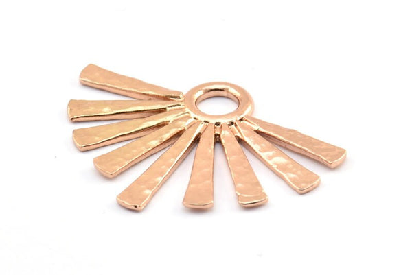 Rose Gold Sun Pendant, 1 Rose Gold Plated Brass Hammered Sunny Pendants With 1 Loop (44x31x2mm) BS 1924 Q0433