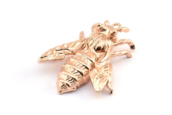 Huge Bee Pendant, 1 Rose Gold Plated Brass Bee Charm Pendant (41x34mm) N0350 Q0332