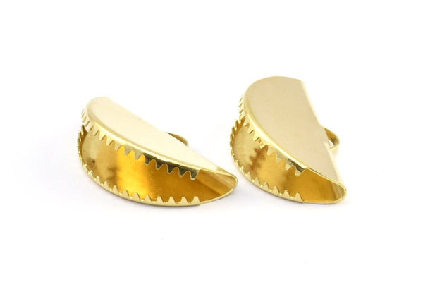 Half Moon Crimp, 12 Raw Brass Ribbon Crimp Ends With 1 Loop, Findings (30x17mm) A0101