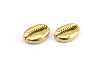 Brass Shell Finding, 4 Raw Brass Cowrie Shell Findings, Pendants, Charms, Earrings, Beads 16-23MM  E276