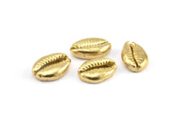 Brass Shell Finding, 4 Raw Brass Cowrie Shell Findings, Pendants, Charms, Earrings, Beads 16-23MM  E276