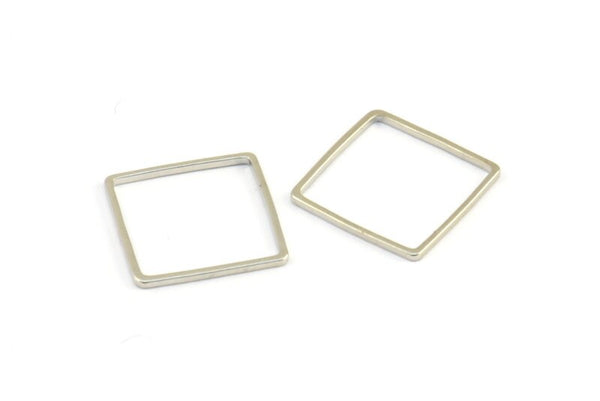 Silver Square Charm, 25 Silver Tone Square Connectors (16mm) Bs-1119 H0286