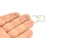 Silver Square Charm, 25 Silver Tone Square Connectors (16mm) Bs-1119 H0286