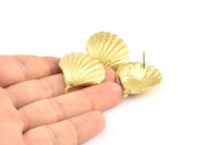Brass Shell Earring, 2 Raw Brass Sea Shell Earring with 1 Loop, Charms, Findings (27x33mm) E282