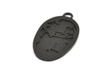 Black Cat Charm, 1 Oxidized Brass Black Cat And Bird Textured Oval Charms With 1 Loop, Blanks (42x24x1.2mm) E218 S777