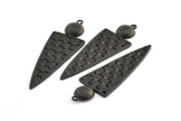 Black Triangle Pendant, 2 Oxidized Brass Black Textured Geometric Pendants With 1 Loop, Earrings, Findings (52x17x1.5mm) E238 S778