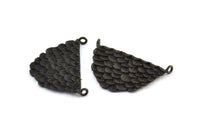 Black Oval Pendant, 2 Oxidized Brass Black Textured Half Oval Pendants With 2 Loops, Findings (33x20x1.6mm) E237 S779