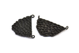 Black Oval Pendant, 2 Oxidized Brass Black Textured Half Oval Pendants With 2 Loops, Findings (33x20x1.6mm) E237 S779