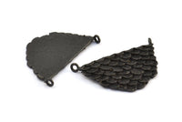 Black Oval Pendant, 2 Oxidized Brass Black Textured Half Oval Pendants With 2 Loops, Findings (33x20x1.6mm) E237 S779