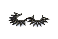 Black Sunny Pendant, 2 Oxidized Brass Black Sunny Ethnic Pendants With 2 Loops, Findings, Charms (35x26x2.4mm) E213 S780