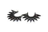 Black Sunny Pendant, 2 Oxidized Brass Black Sunny Ethnic Pendants With 2 Loops, Findings, Charms (35x26x2.4mm) E213 S780
